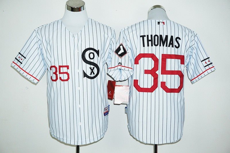 MLB White Sox 35 Frank Thomas White with Red Number Men Jersey