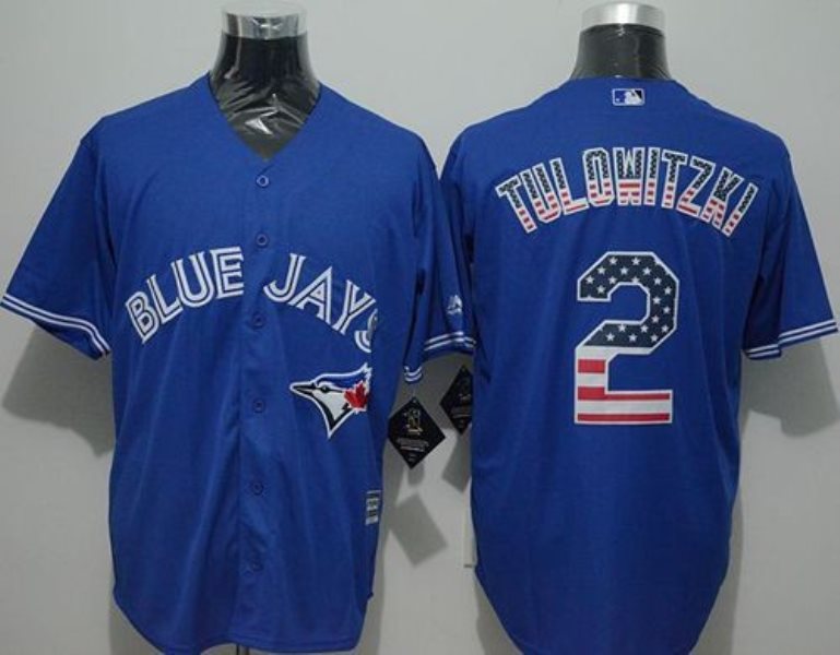 MLB Blue Jays 2 Troy Tulowitzki Blue USA Flag Fashion Men Jersey