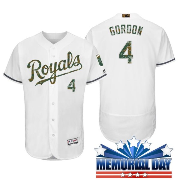 MLB Royals 4 Alex Gordon White 2016 Memorial Day Flexbase Men Jersey