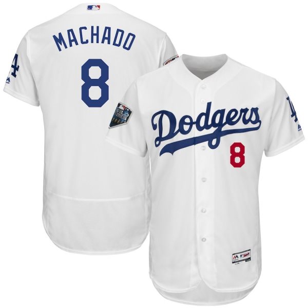 MLB Dodgers 8 Manny Machado White 2018 World Series Flexbase Men Jersey