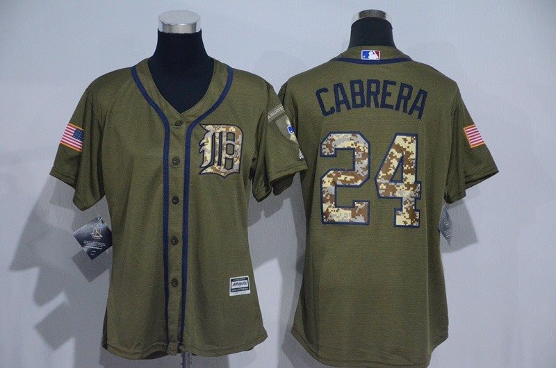 MLB Tigers 24 Miguel Cabrera Green Salute to Service Women Jersey