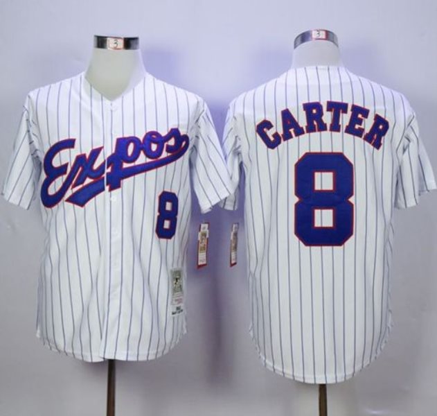 MLB Expos 8 Gary Carter White(Black Strip) 1982 Mitchell and Ness Throwback Men Jersey
