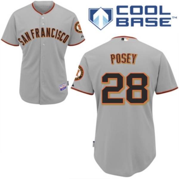 MLB Giants 28 Buster Posey Grey Road Cool Base Men Jersey