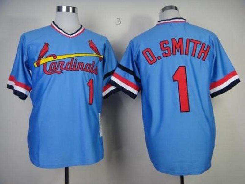 MLB Cardinals 1 Ozzie Smith Blue 1982 Mitchell and Ness Throwback Men Jersey
