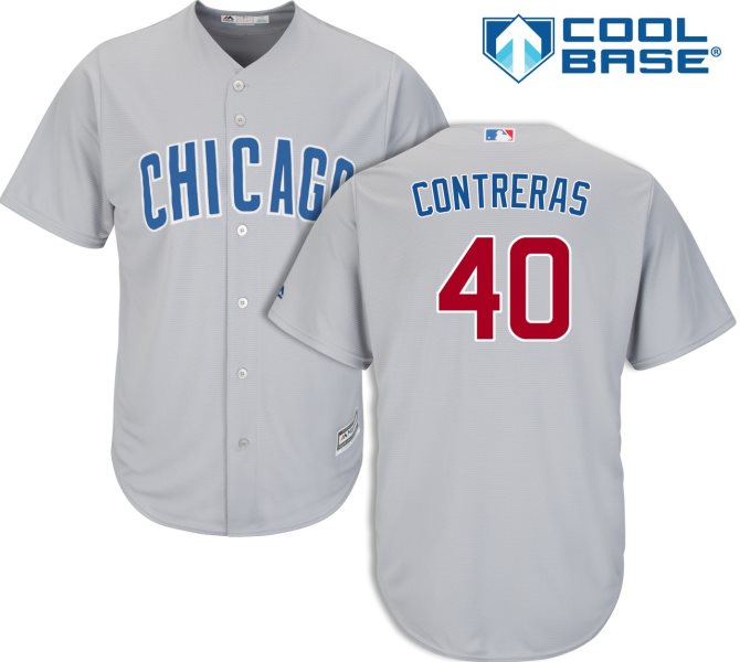 MLB Cubs 40 Willson Contreras Road Grey Cool Base Men Jersey