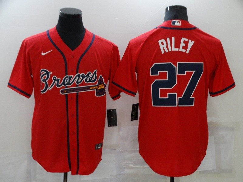 MLB Braves 27 Riley Red Nike Cool Base Men Jersey