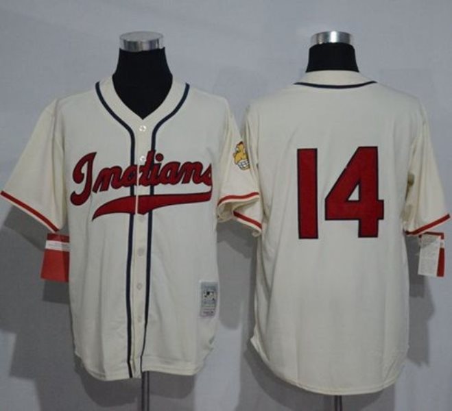 MLB Indians 14 Larry Doby Cream 1948 Mitchell and Ness ThrowbackMen Jersey
