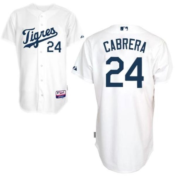 MLB Tigers 24 Miguel Cabrera White Home Base Men Jersey