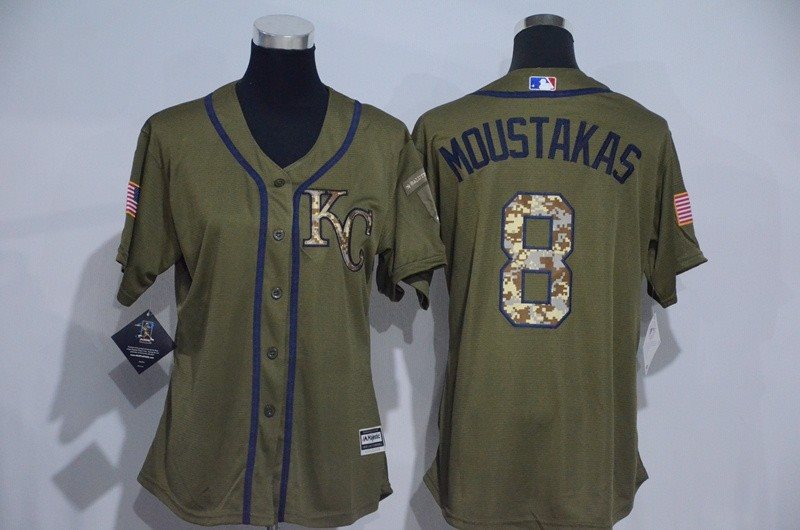MLB Royals 8 Mike Moustakas Green Salute to Service Women Jersey