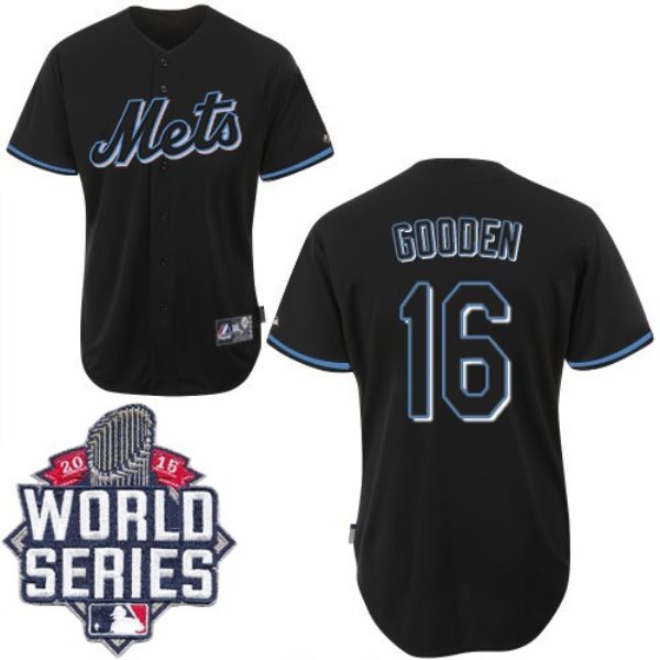 MLB Mets 16 Dwight Gooden Black Fashion W_2015 World Series Patch Cool Base Men Jersey