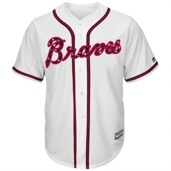 MLB Braves White Stars and Stripes 4th of July Cool Base Men Jersey