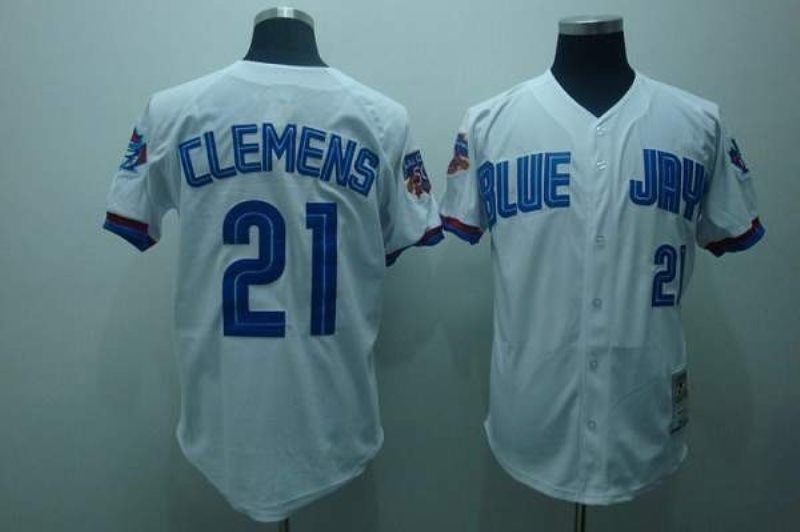 MLB Blue Jays 21 Roger Clemens White Mitchell and Ness Men Jersey
