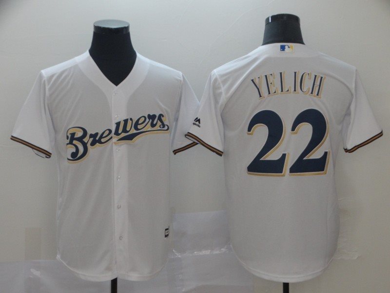 MLB Brewers 22 Christian Yelich White Cool Base Men Jersey