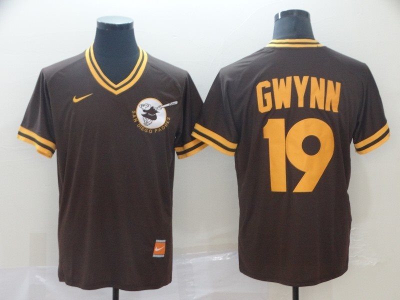 MLB Padres 19 Tony Gwynn Brown Nike Cooperstown Collection Legend V-Neck Men Jersey