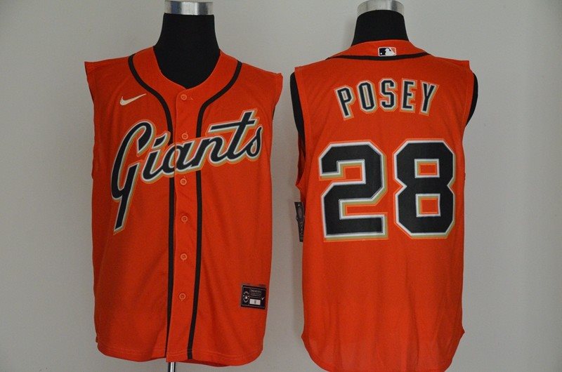 MLB Giants 28 Buster Posey Orange Nike Cool Base Sleeveless Men Jersey