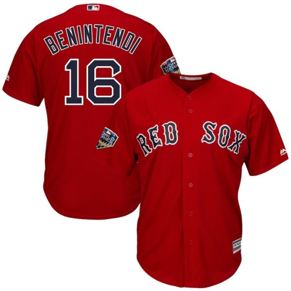 MLB Red Sox 16 Andrew Benintendi Scarlet 2018 World Series Cool Base Men Jersey