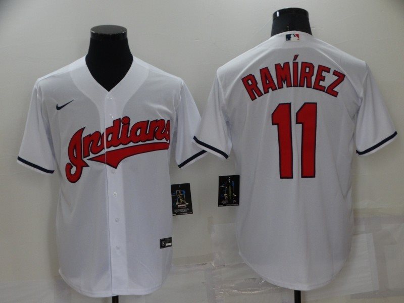 MLB Indians 11 Jose Ramirez White Nike Cool Base Men Jersey