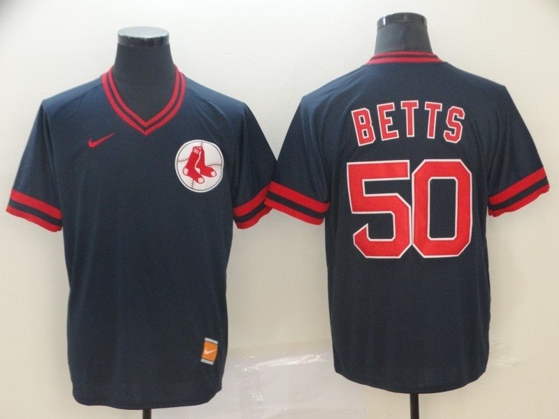MLB Red Sox 50 Mookie Betts Navy Nike Cooperstown Collection Legend V-Neck Men Jersey