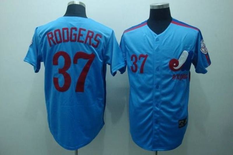 MLB Expos 37 Steve Rogers Blue Mitchell and Ness Throwback Men Jersey