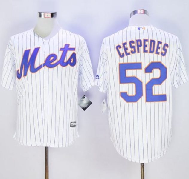 MLB Mets 52 Yoenis Cespedes White(Blue Strip) New Cool Base Men Jersey