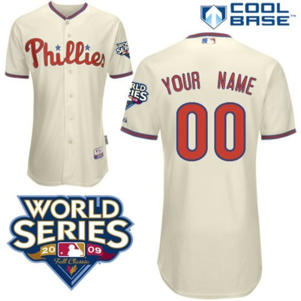 MLB Phillies Cream 2009 World Series Cool Base Customized Men Jersey