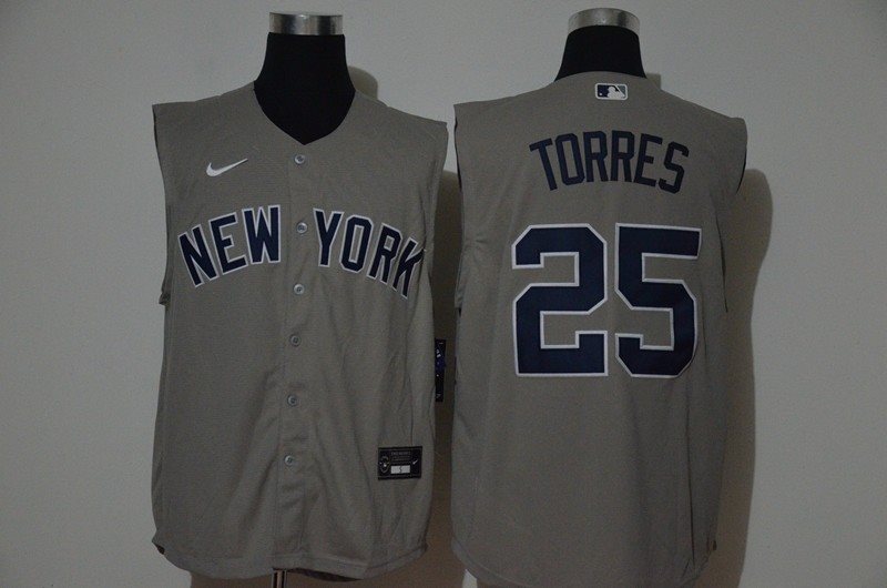 MLB Yankees 25 Gleyber Torres Gray Nike Cool Base Sleeveless Men Jersey
