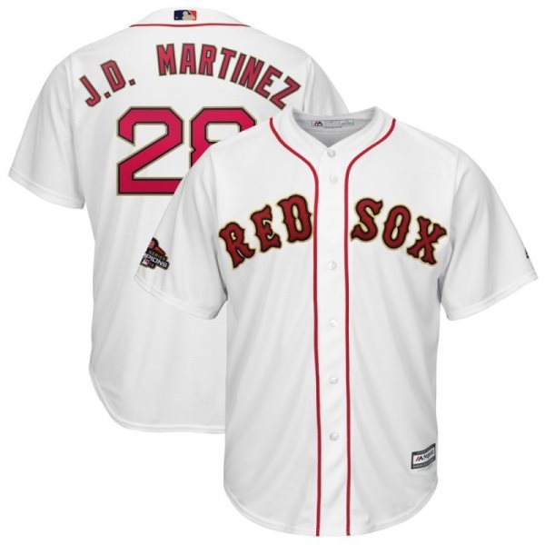 MLB Red Sox 28 J.D. Martinez White 2019 Gold Program Cool Base Men Jersey