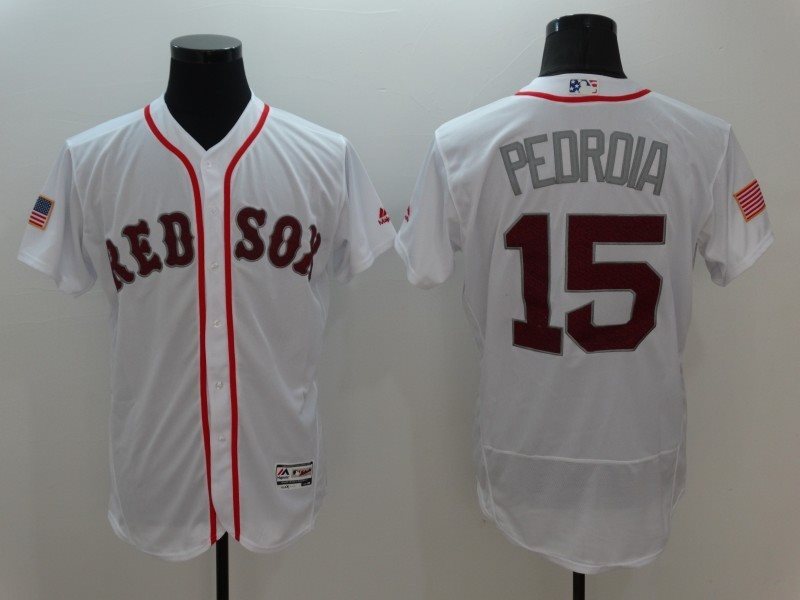MLB Red Sox 15 Dustin Pedroia White Stars and Stripes Flexbase Men Jersey