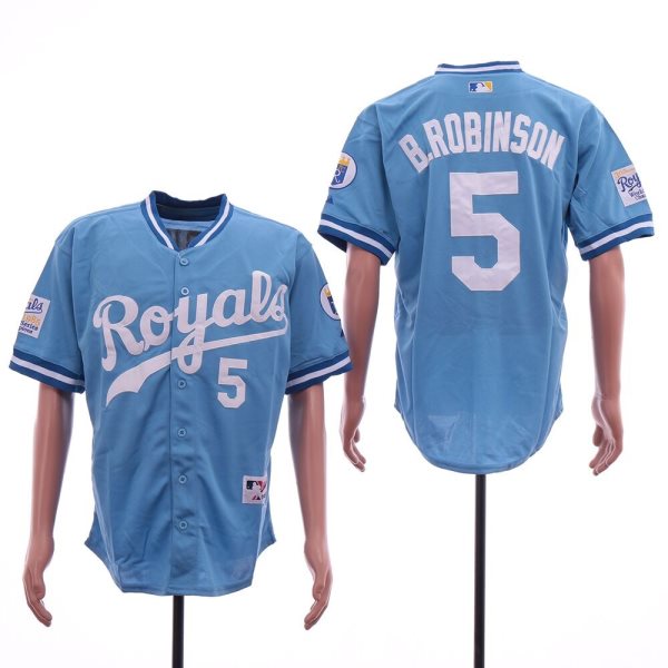 MLB Royals 5 B.Robinson Light Blue Mesh Throwback Men Jersey