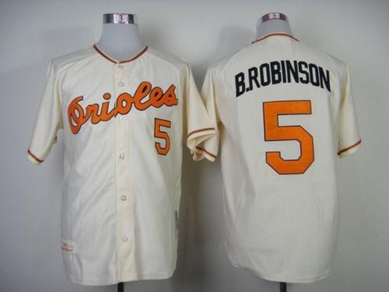 MLB Orioles 5 Brooks Robinson Cream 1989 Mitchell and Ness Throwback Men Jersey