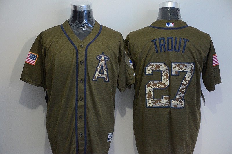 MLB Angels 27 Mike Trout Green Salute to Service Men Jersey