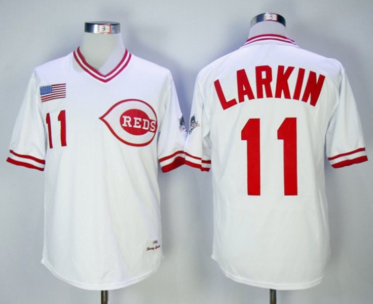 MLB Reds 11 Barry Larkin White Cooperstown Collection Cool Base Men Jersey