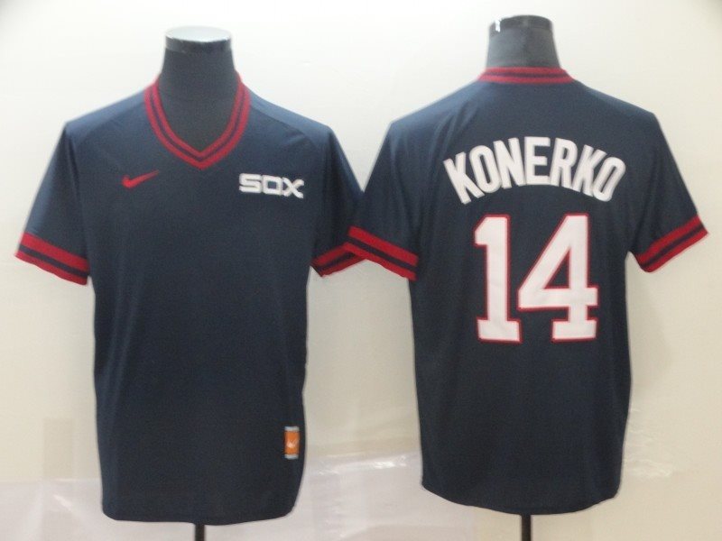MLB White Sox 14 Paul Konerko Navy Nike Cooperstown Collection Legend V-Neck Men Jersey