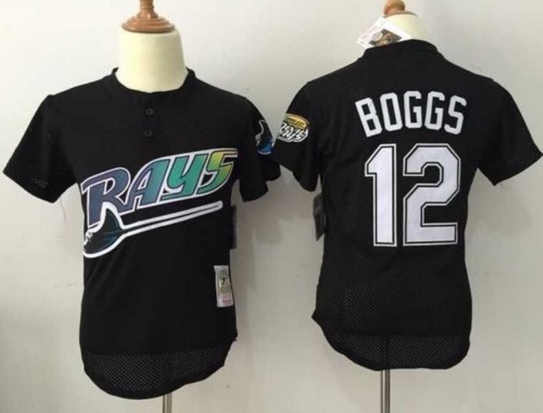 MLB Rays 12 Wade Boggs Black Mitchell and Ness Throwback Men Jersey
