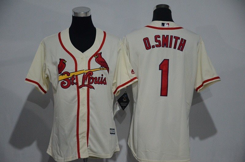 MLB Cardinals 1 Ozzie Smith Cream Women Jersey