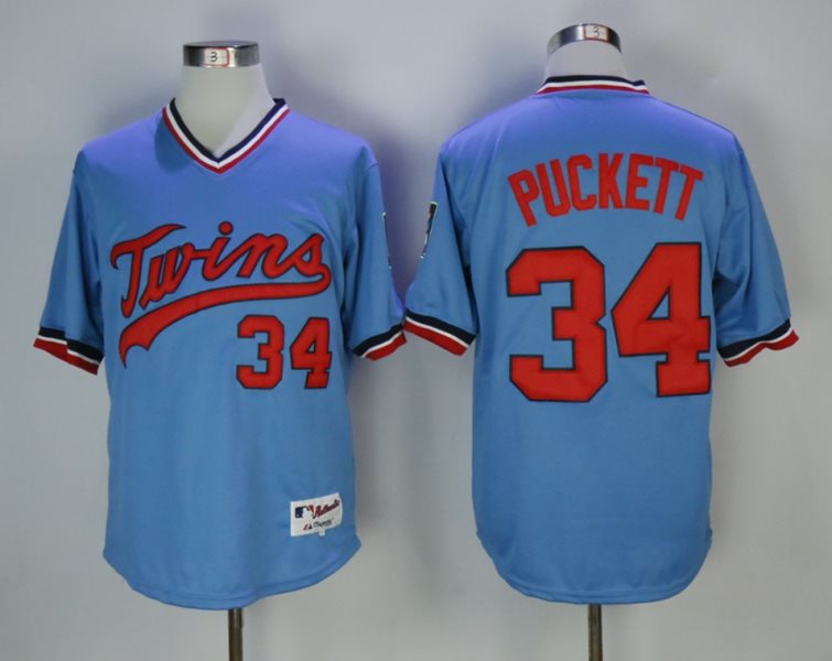 MLB Twins 34 Kirby Puckett Blue 1984 Turn Back The Clock Men Jersey