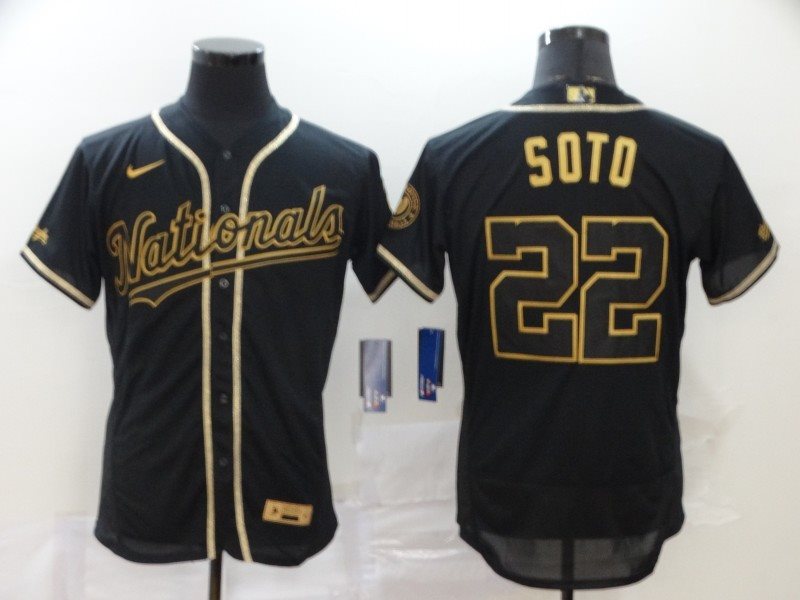 MLB Nationals 22 Juan Soto Black Gold 2020 Nike Flexbase Men Jersey