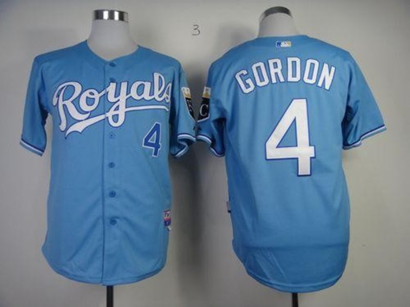 MLB Royals 4 Alex Gordon Light Blue Base Men Jersey