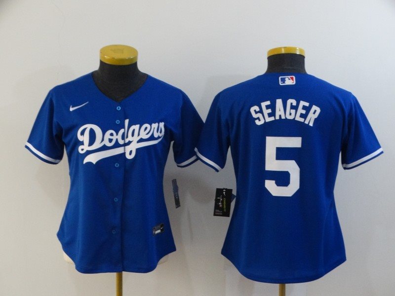 MLB Dodgers 5 Corey Seager Blue 2020 Nike Cool Base Women Jersey