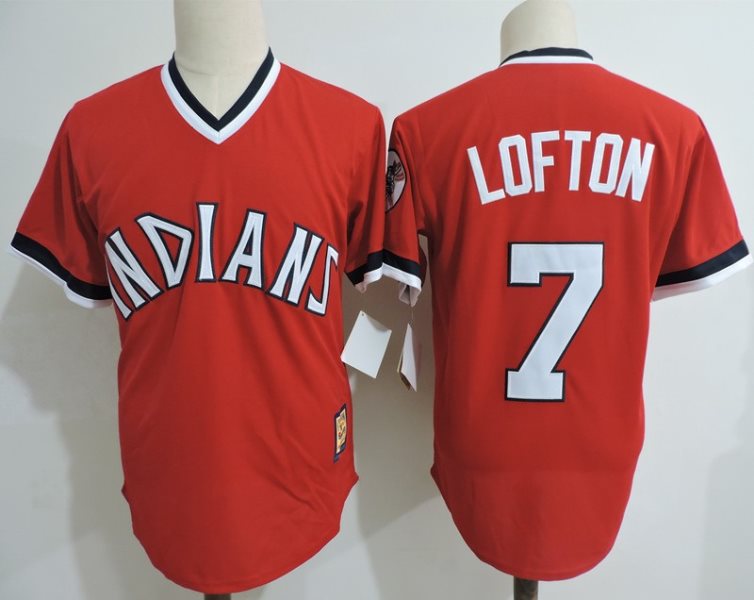 MLB Indians 7 Kenny Lofton Red Cooperstown Collection Throwback Men Jersey