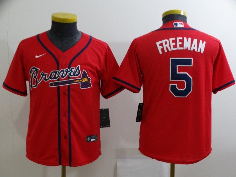 MLB Braves 5 Freddie Freeman Red Nike Cool Base Youth Jersey