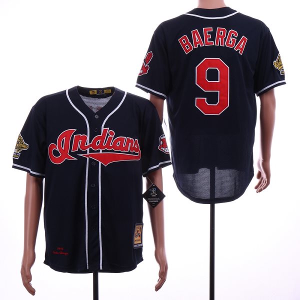 MLB Indians 9 Carlos Baerga Navy 1995 World Series Cooperstown Collection Cool Base Men Jersey