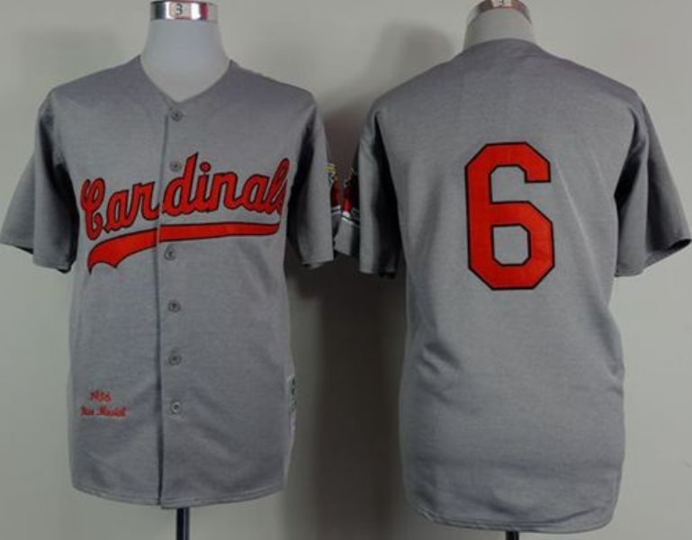 MLB Cardinals 6 Stan Musial Grey 1956 Mitchell and Ness Men Jersey