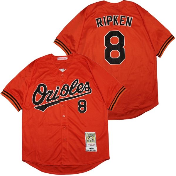 MLB Orioles 8 Cal Ripken Jr Orange 1989 Cooperstown Collection Men Jersey