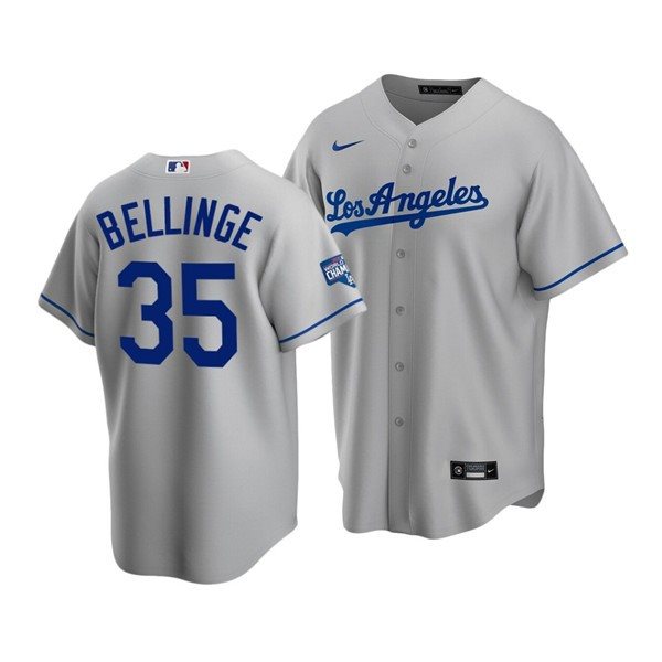 MLB Dodgers 35 Cody Bellinger Grey 2020 World Series Champions Cool Base Men Jersey