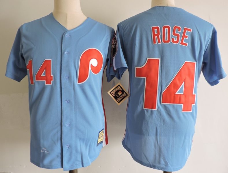 MLB Reds 14 Pete Rose Blue Cooperstown Collection Men Jersey