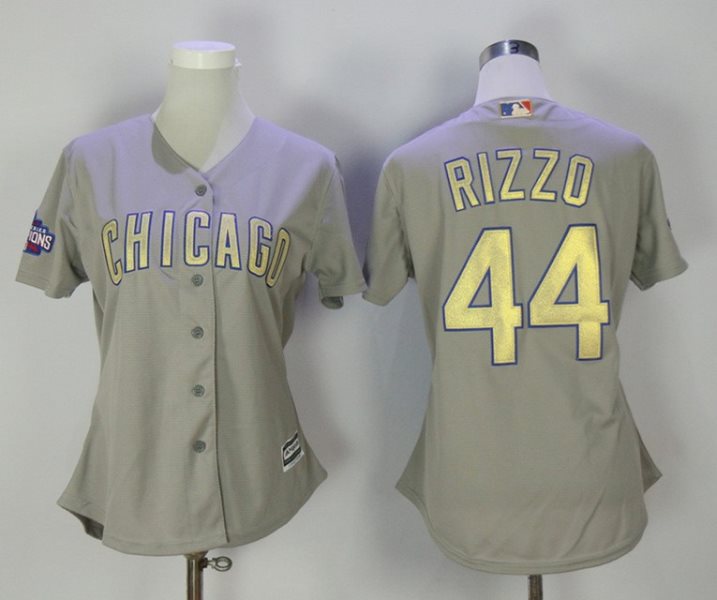 MLB Cubs 44 Anthony Rizzo Gray World Series Champions Gold Program Cool Base Women Jersey