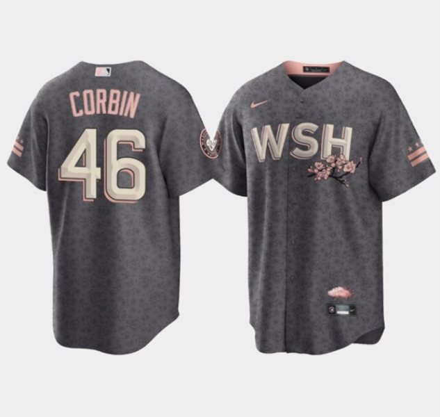 MLB Nationals 46 Patrick Corbin 2022 Gray City Connect Cherry Blossom Nike Cool Base Men Jersey