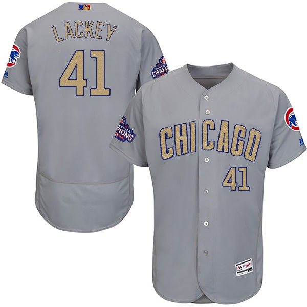 MLB Cubs 41 John Lackey World Series Champions Gold Program Flexbase Men Jersey