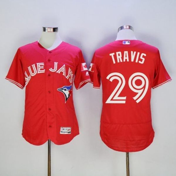 MLB Blue Jays 29 Devon Travis Red Flexbase Canada Day Men Jersey